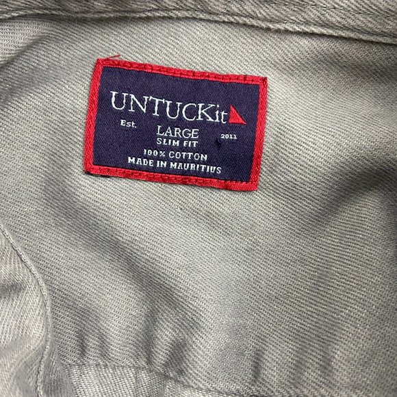 Untuckit Men's Gray Long Sleeve Button Up Shirt Slim Fit Large Lg - Picture 7 of 7